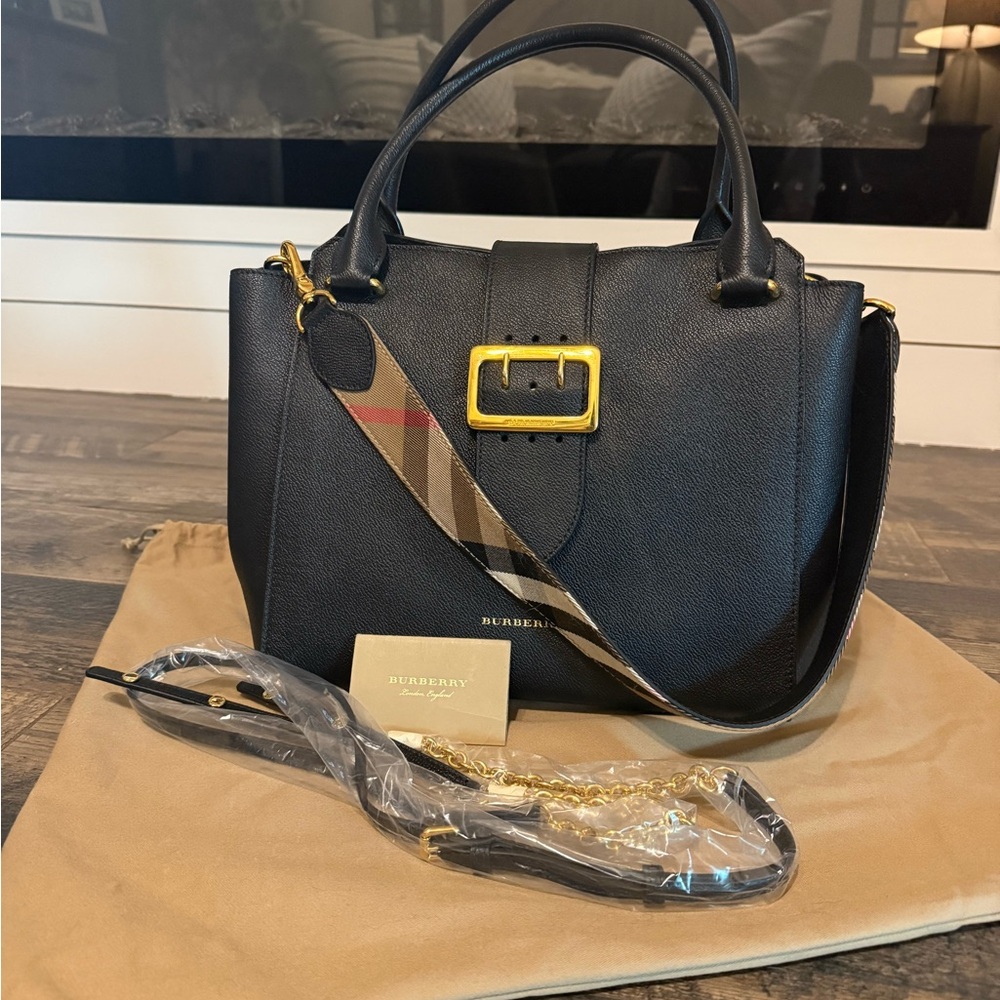 Burberry Black Buckle Tote with Gold Accents